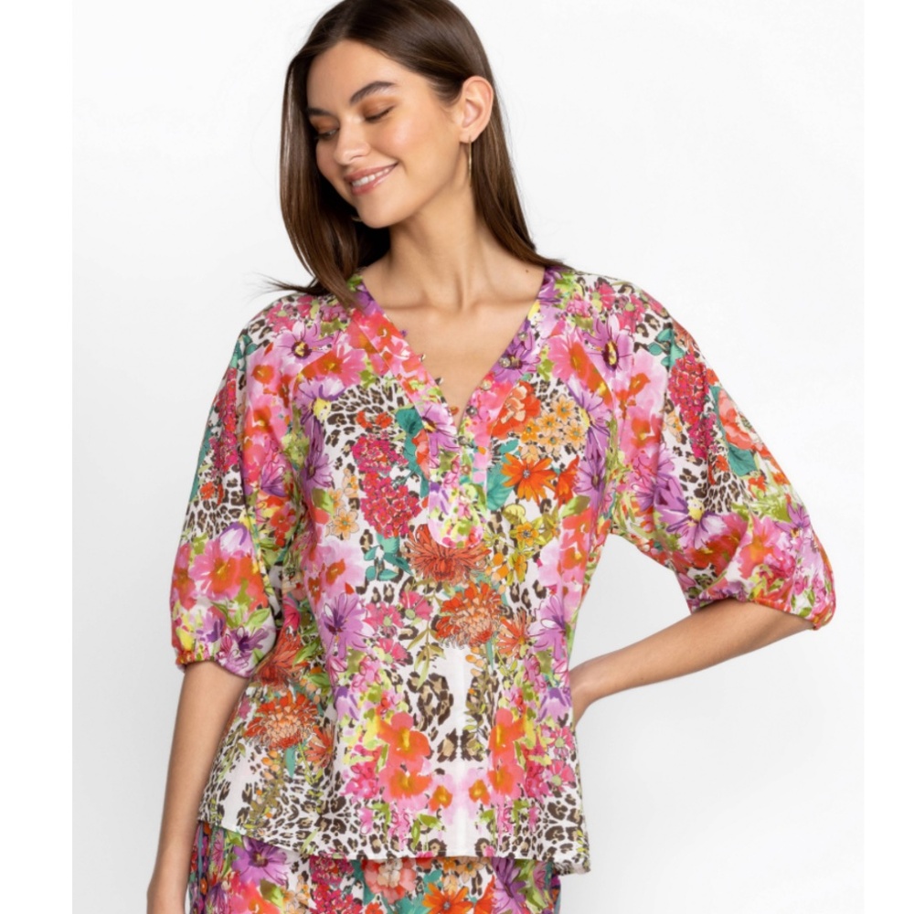 Johnny Was Pink and Orange Floral Blouse
